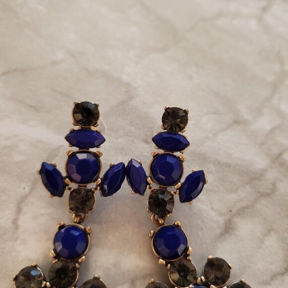 💖 J.Crew Blue Grey Rhinestones Crystals Cluster Statement Drop Dangle Earrings - Picture 2 of 15